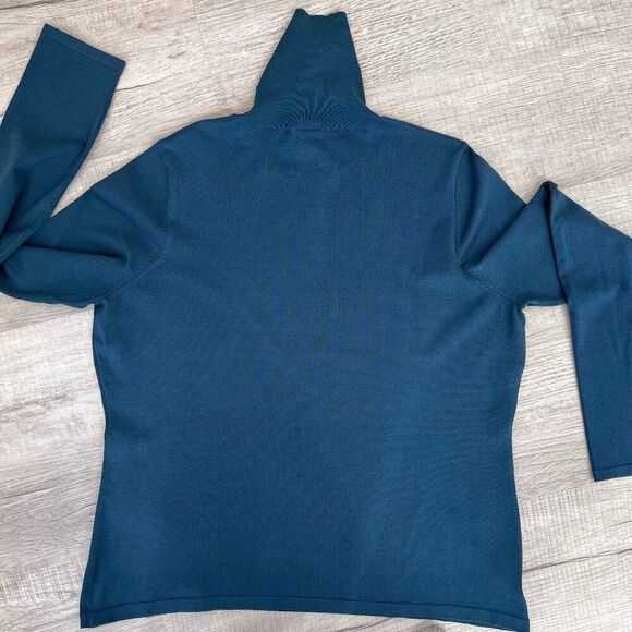Ann Taylor Silk-Blend Longsleeve Dark Turquoise, Peacock BlueTurtleneck Sweater - Picture 2 of 8